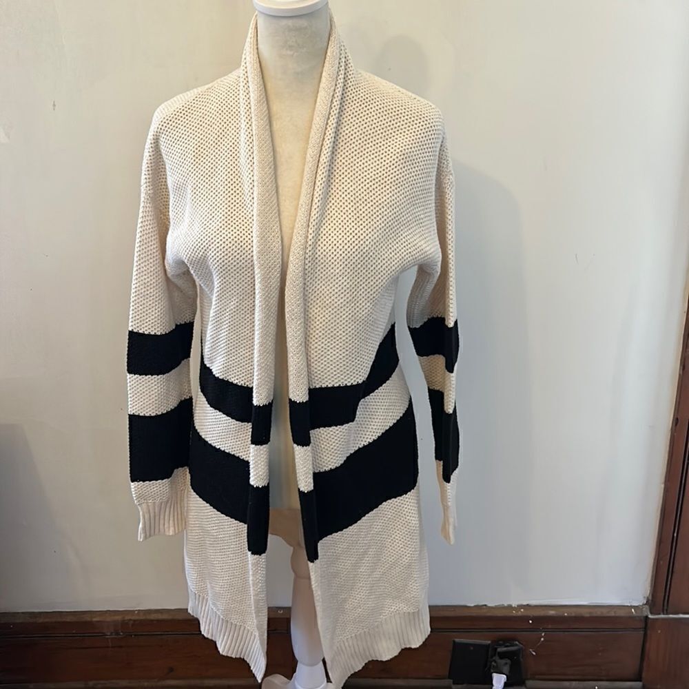 Max Studio black stripe cream long sleeve open cardigan Size XS